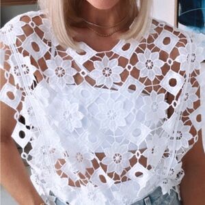 Elegant White “Lace” Floral Cut Out Crop Top / Bandeau or Swim Coverup